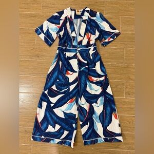 FARM Rio Tropical Blue Leaf Print Jumpsuit